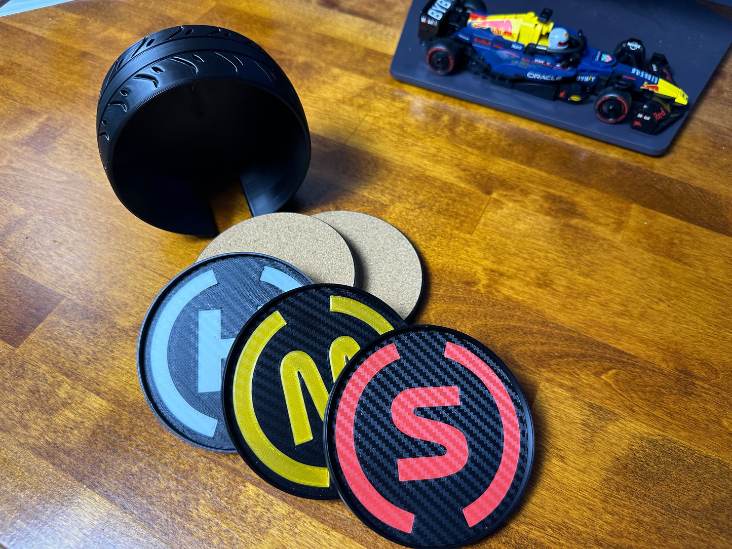 F1 Tire Coasters with Tire Coaster Holder (Posavasos de F1)