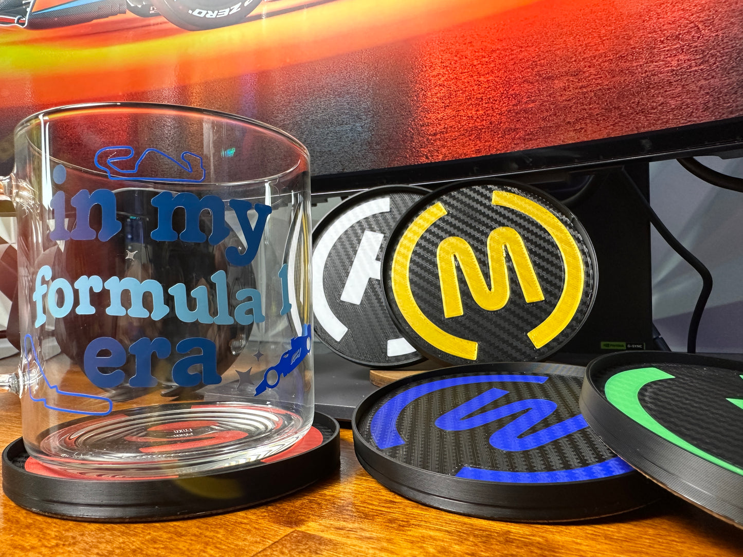 F1 Tire Coasters with Tire Coaster Holder (Posavasos de F1)