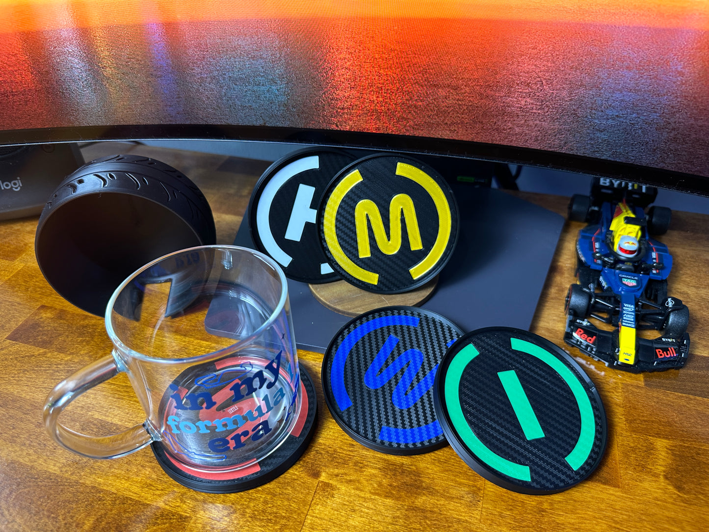 F1 Tire Coasters with Tire Coaster Holder (Posavasos de F1)